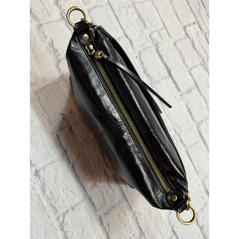 HOBO Avon Black Patent Leather Crossbody Bag w long & short strap Antique Brass - Picture 4 of 8